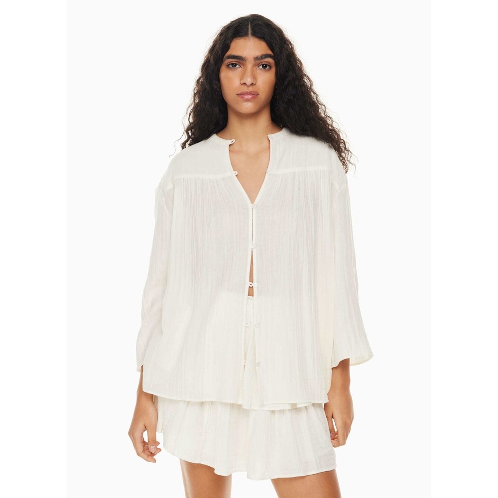Aritzia Little Moon Sofia White Crinkle Gauze Button Blouse XS Relaxed Boho Top